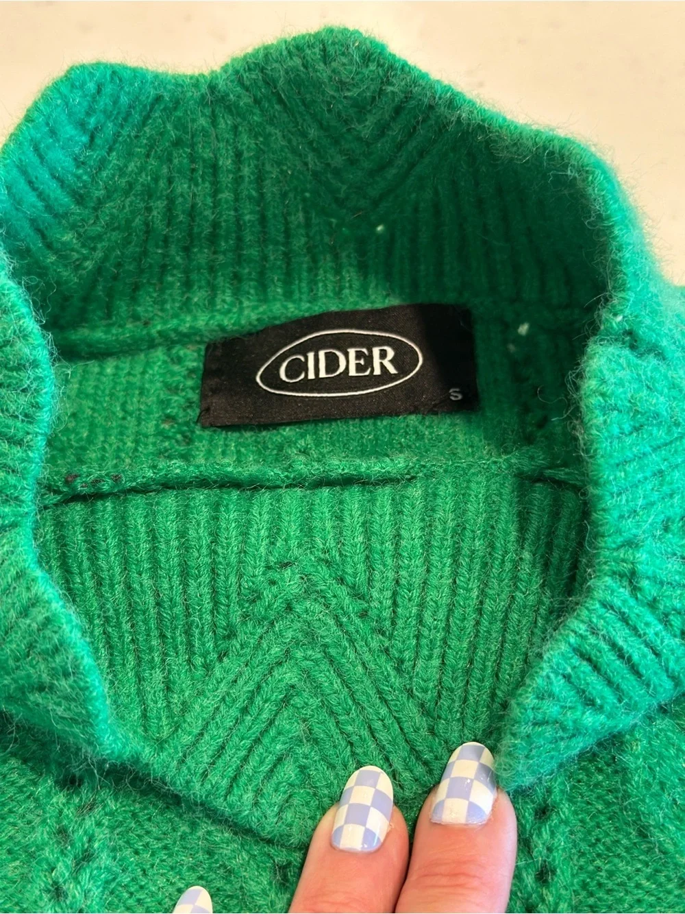NWOT Cider Green Scalloped Pullover Sweater Size Small Knit Cotton Colorful